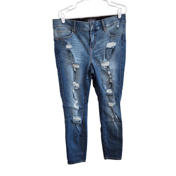 Torrid Premium Distressed Bombshell Skinny Jeans Stretch Blue Denim Size 16S - Picture 1 of 9